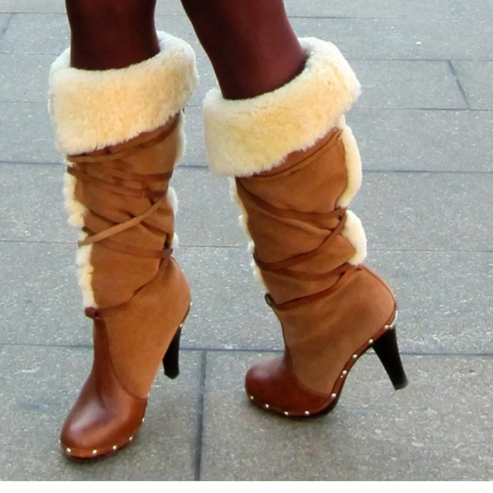 Michael Kors Shearling Fur Leather Studded Platform Clog Boots - Picture 1 of 9